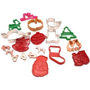 Holiday Baking Cookie Cutters Mixed Lot 19 Plastic Metal Copper Multiple Holiday
